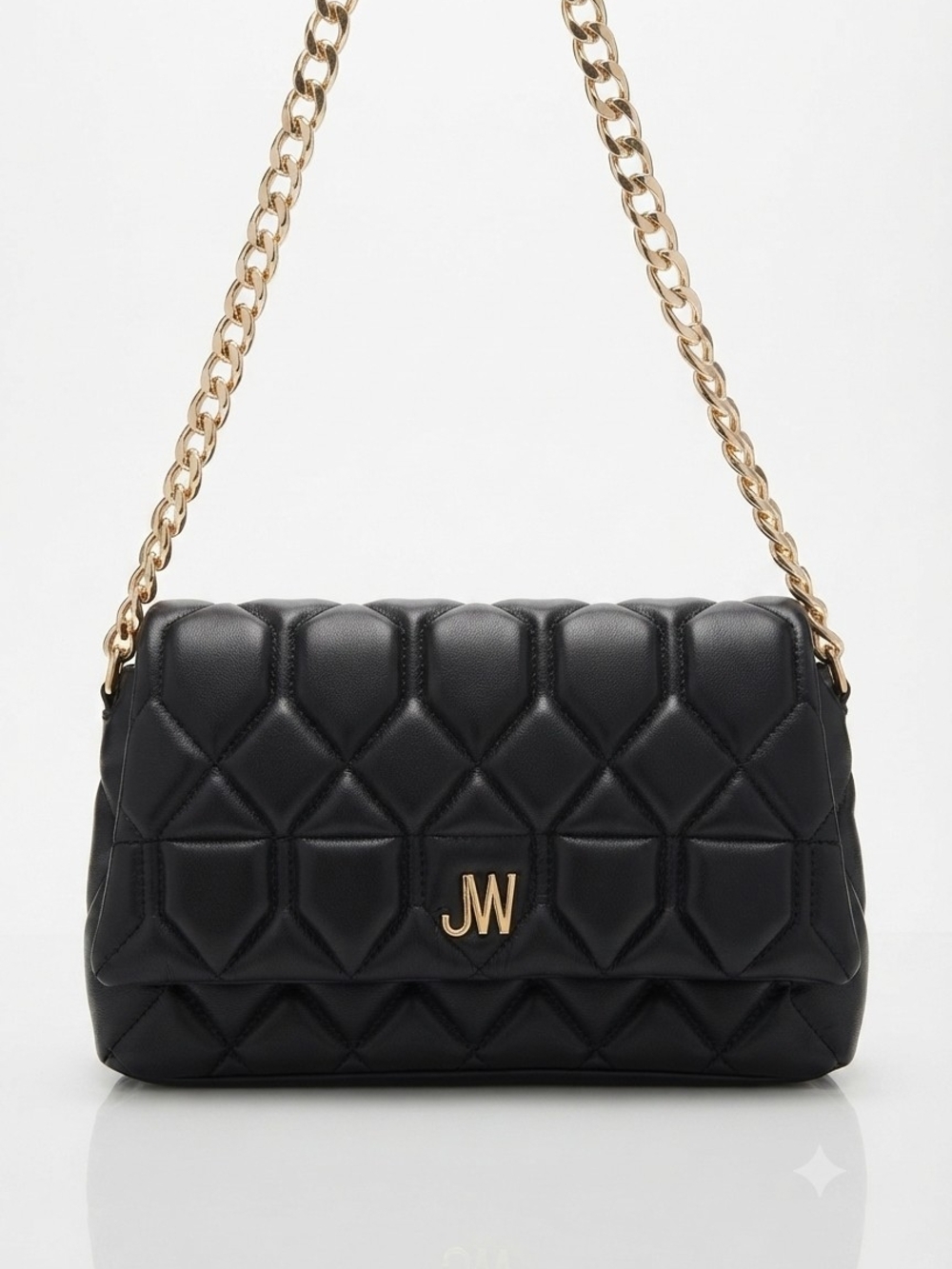 JASON WU Quilted Black Leather Shoulder Bag with Gold Chain